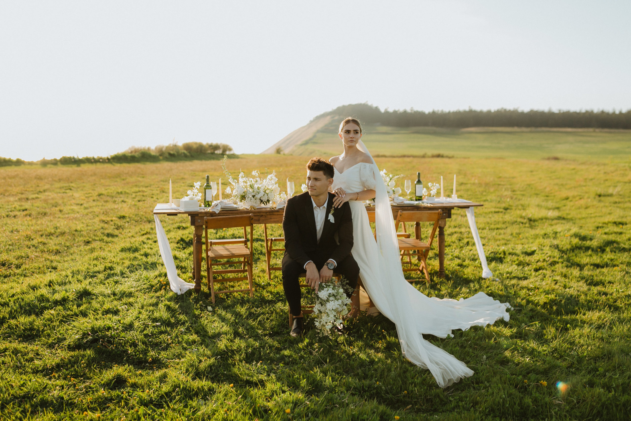 Couple Together at Golden Hour in Front of Table