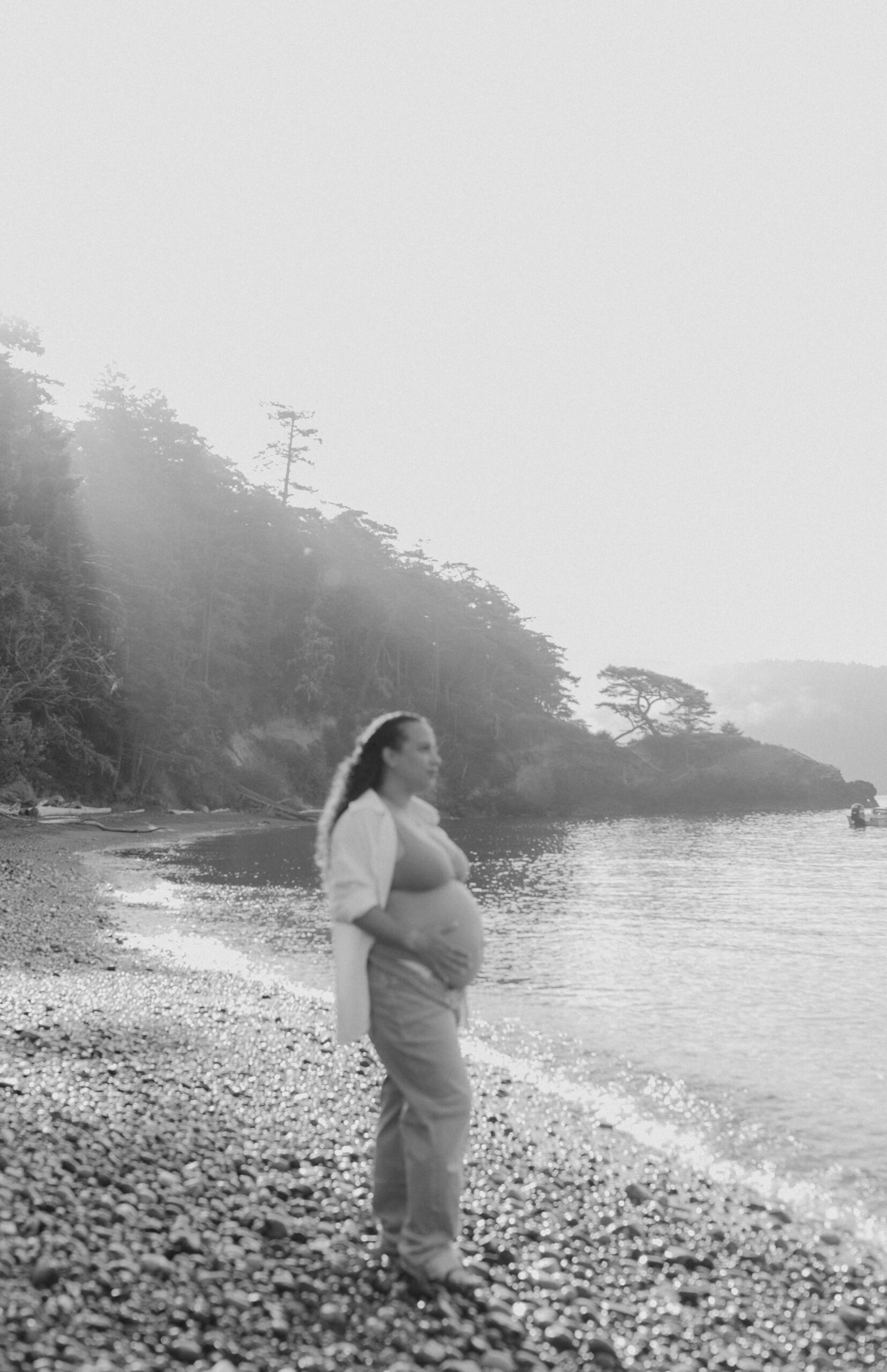 Black and white maternity on beach